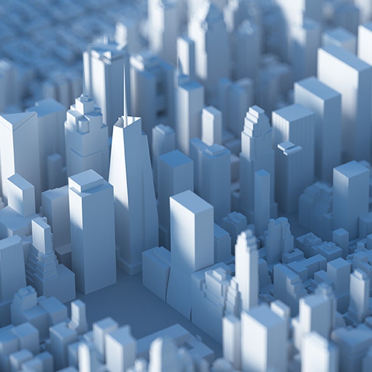 3-D model of commercial buildings creates a dense cityscape